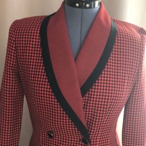 Vintage Black and red houndstooth check wrap dress.